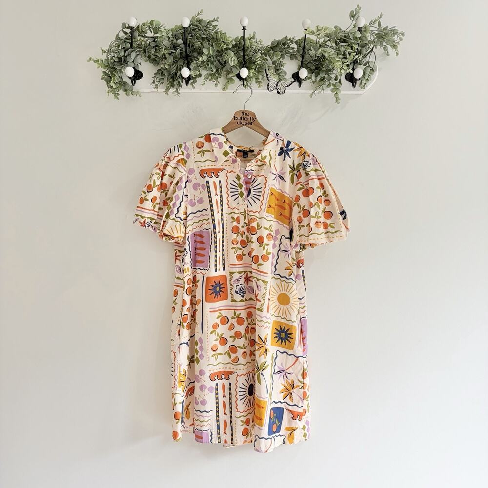MSK Postcard Print Linen Florence Mini Dress New size L ef 5749 resort cruise